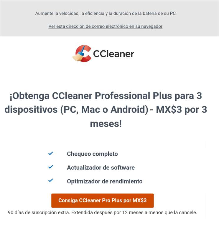 CCleaner professional Plus 3 pesos por 3 meses