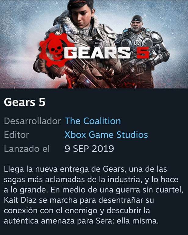 OFERTA en Steam del Juego Gears 5