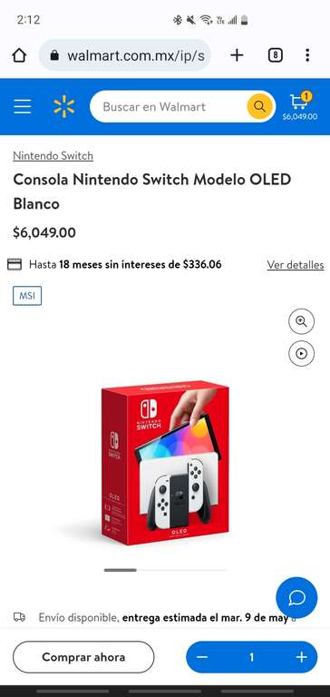 Walmart: Consola Nintendo Switch Modelo OLED Blanco con BBVA