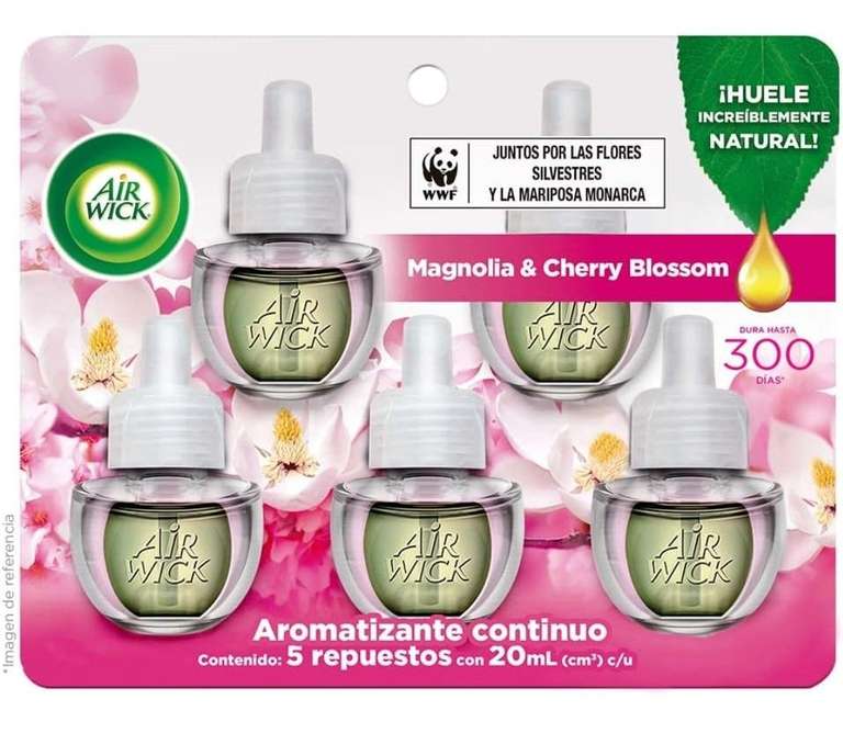 Amazon: Air Wick Repuestos Para Aromatizante De Ambiente Continuo, Aroma Magnolia & Cherry Blossom, 5 Piezas de 20 ml c/u -planea y ahorra