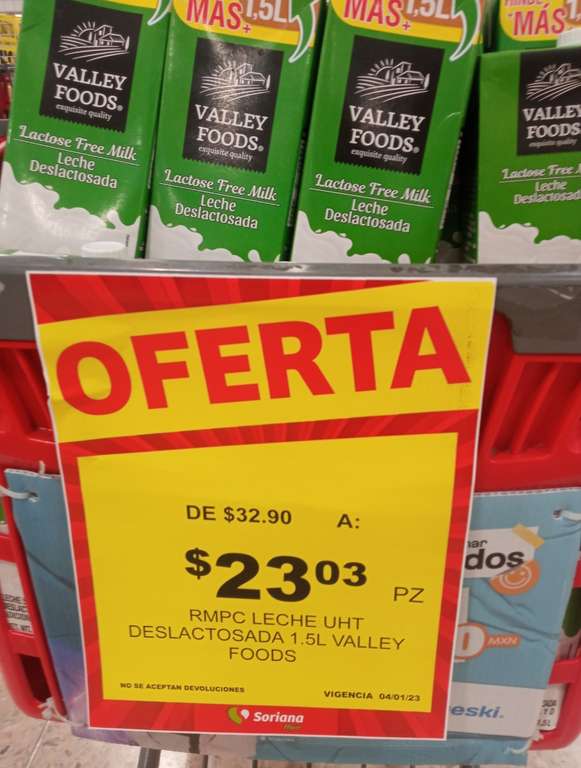 Mega Soriana Rojo Gómez: 1.5 L Leche Entera Valley Foods $22