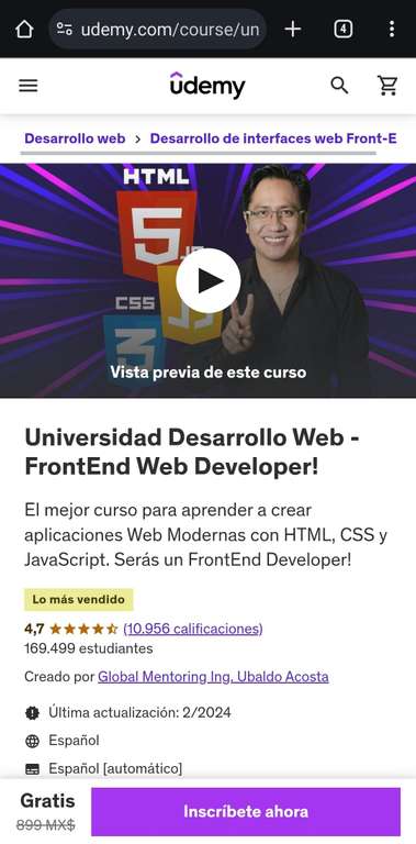Udemy: Universidad Desarrollo Web - FrontEnd Web Developer! (Gratis)