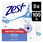 Amazon: ZEST Jabón Antibacterial Neutro Micelar - 1 x 5 Barras de 90 g C/U (Planea y Ahorra)