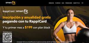 Smartfit: Inscripción y Anualidad gratis al pagar con Rappicard y primer mes black en 199