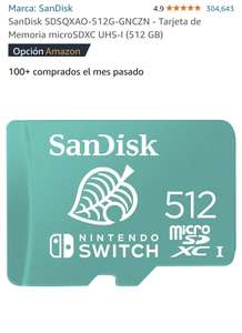 AMAZON: SanDisk SDSQXAO-512G-GNCZN - Tarjeta de Memoria microSDXC UHS-I (512 GB)