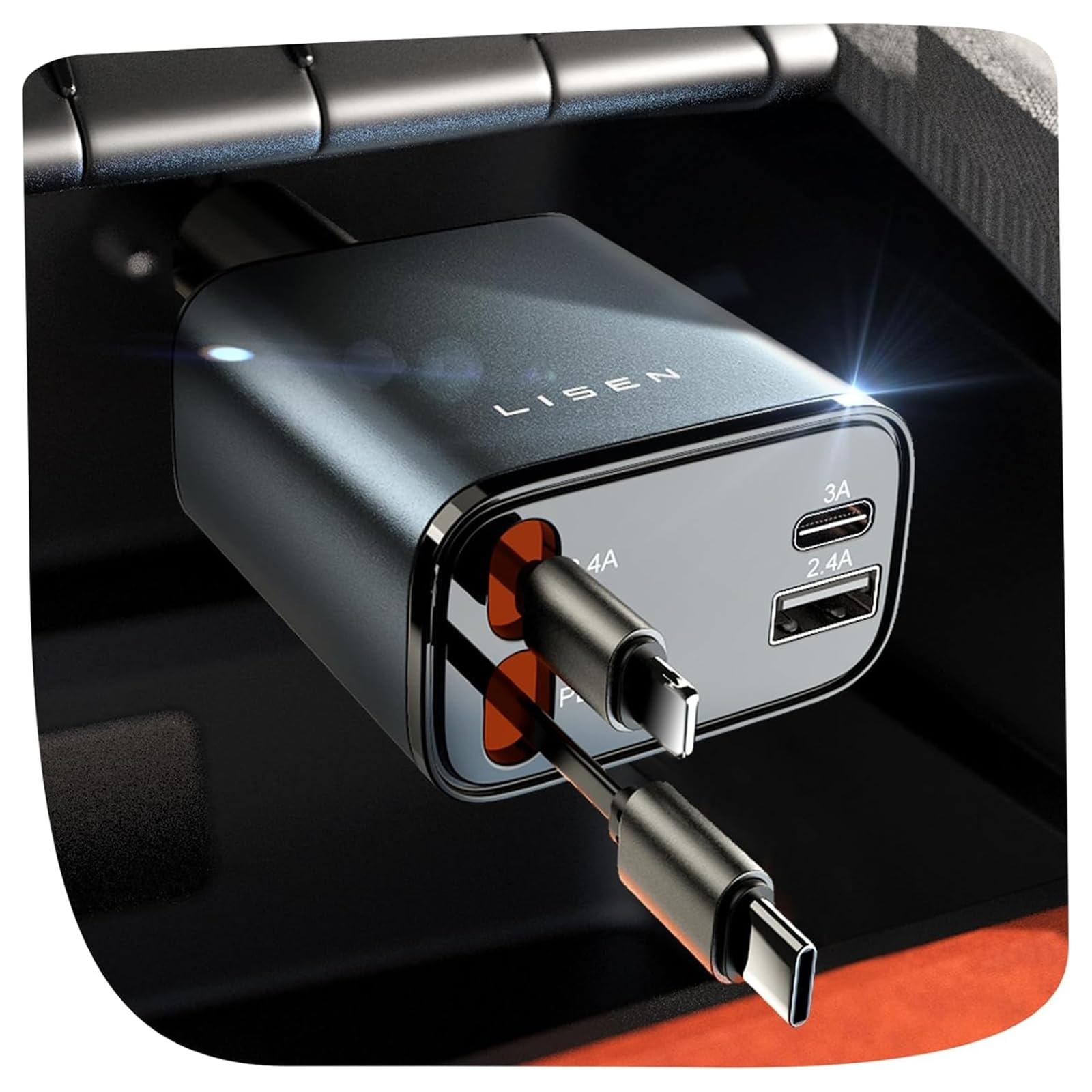 Amazon: Cargador para Auto Retráctil [USB 4 en 1] Cargador para Carro