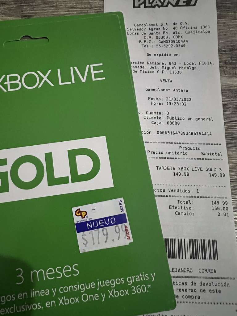 Gameplanet: Tarjeta Xbox Live Gold 3 meses $150