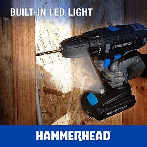Amazon: Hammerhead HCDD201 - Kit de taladro inalámbrico (20 V, 2 velocidades)