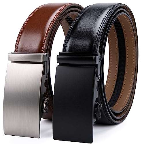 Amazon: 2 PCS Cinturones Hombre Piel Marrón Texturado y Negro Mate, UIEYAKFR Cinturón de Piel para Hombre Ajustable Hebilla