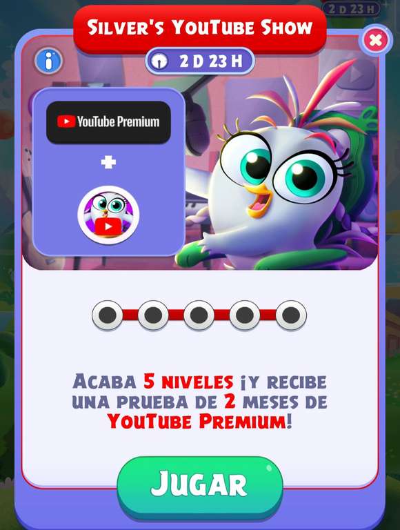 Angry Birds Dream Blast: Dos meses gratis de YouTube Premium