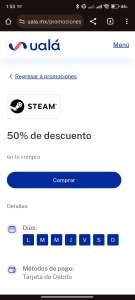 Ualá: Steam 50% de reintegro Topado a 60