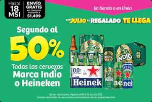 Soriana: Julio Regalado 2022: 2 x 1½ en todas las cervezas Indio y Heineken