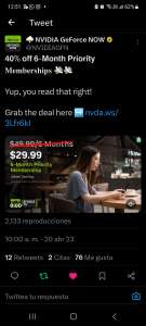 Nvidia: Membresía GeForce Now 6 meses