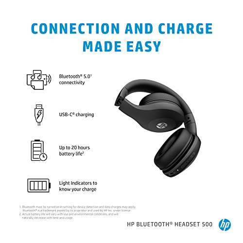 Amazon: HP Headset 500, Audífonos Bluetooth 5 de Diadema Plegables, Batería de 300 mAh, Resistentes al Agua, Color: Negro.