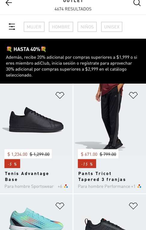 Adidas 30% de descuento extra en outlet compras mayores a $2999