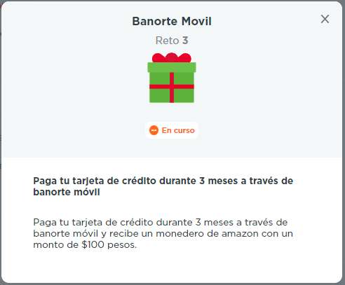 Banorte Retos: Paga tu tarjeta de crédito durante 3 meses a través de banorte móvil y recibe un monedero de amazon de $100 pesos