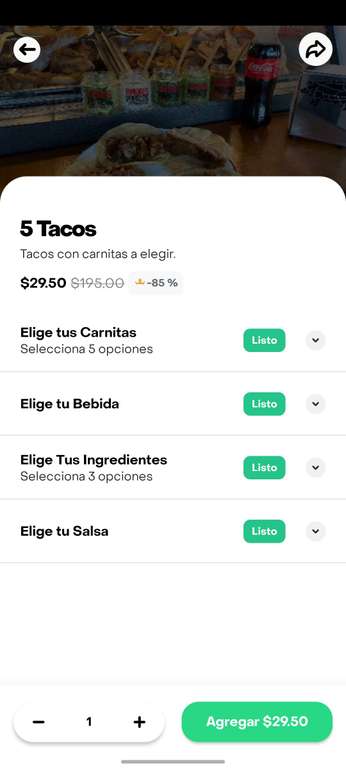 Rappi: Amores Puercos 5 Tacos + Refresco Rappi Prime