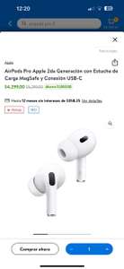 Walmart: AirPods Pro Apple 2da Generación con Estuche de Carga MagSafe y Conexión USB‑C ($3,749 pagando con CASHI)