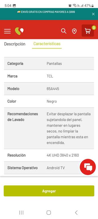Soriana: TCL 65" Android TV 4K 65A445 (18 o 12 meses sin intereses)