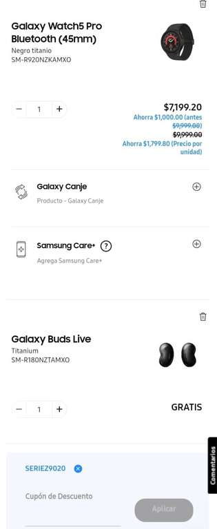 Samsung Store: Galaxy watch 5 pro + buds live de regalo en $7199