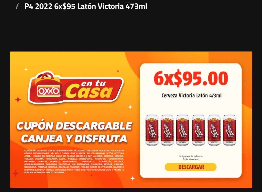 OXXO: Cupón 6 latones de Vickys (473ml) por 95 pesitos | Ciudades  seleccionadas (en descripción) 