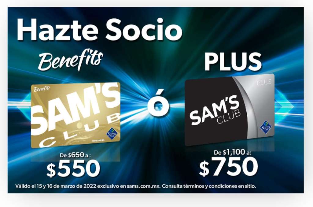 Sams Club Membresía PLUS de 1,100 a 750.00