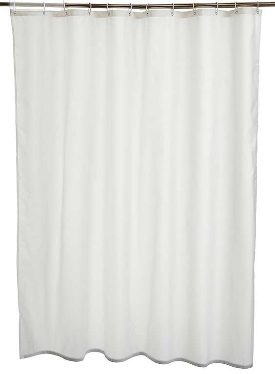Amazon: Basics - Cortina de ducha de tela con ojales y ganchos, 72 x 72 pulgadas, color blanco | Envío gratis con Prime