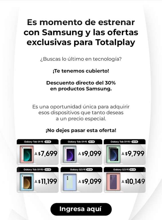 Samsung Store (Totalplay Members): DESCUENTO EN SAMSUNG STORE POR SER CLIENTE TOTALPLAY