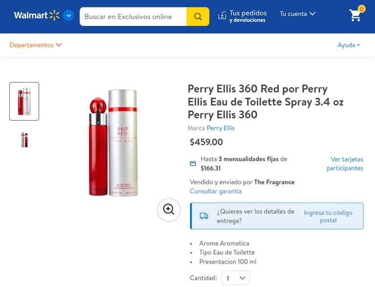 Perfume Perry Ellis 360 Red! Envío gratis!! $459