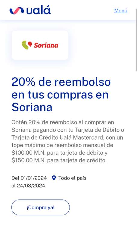 Ualá: 20% de reembolso en Soriana (+5% adicional)