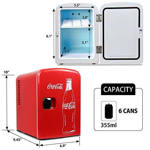 Amazon: Coca-Cola Classic Mini refrigerador 4 litros/6 latas AC/DC portátil termoeléctrico y calentador para cuidado de la piel, dormitorio,