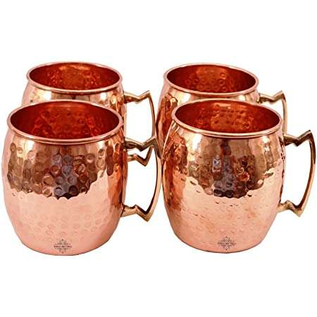 Amazon: Arora Juego de tazas de metal anodizado de cobre martillado Moscú Mule | La mejor taza de cóctel de aluminio | Taza de 18 onzas |