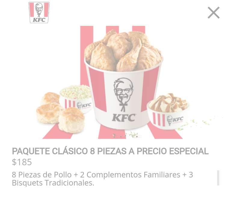 KFC-whatsapp(+52 55 1515 4747) 8 pzas + 2 complementos +3 bisquetes