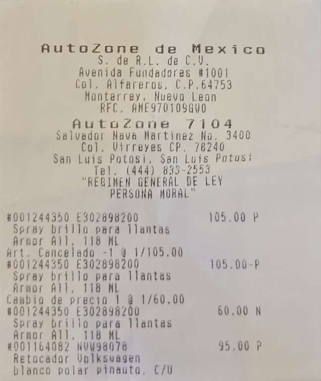 AutoZone: Abrillantador corrección de precio en tienda