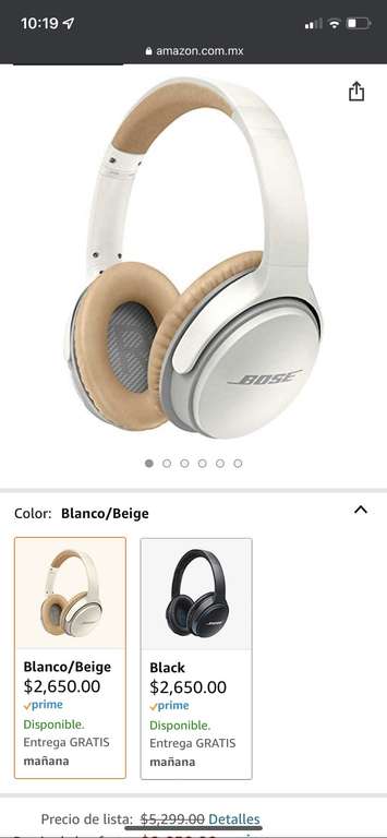 Amazon: Bose SoundLink II - Audifonos inalambricos, sobre el oído, Color Blanco/Beige