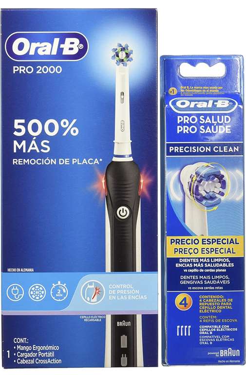 Amazon: Cepillo eléctrico Oral-B PRO 2000 con 5 repuestos y 9 botes de Chile y Limón La Fina | $882.52