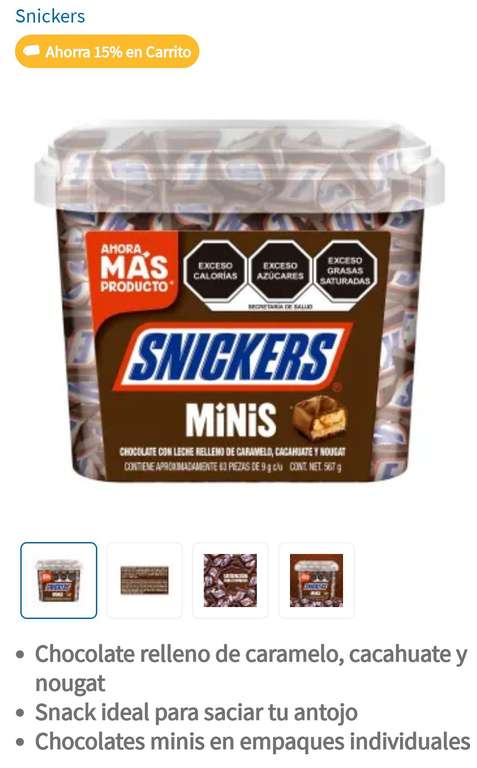 Sam's Club [Tuxtla, Gtz]: Chocolates Snickers Minis 63 pzas de 9 g c/u | Precio agregando al carrito