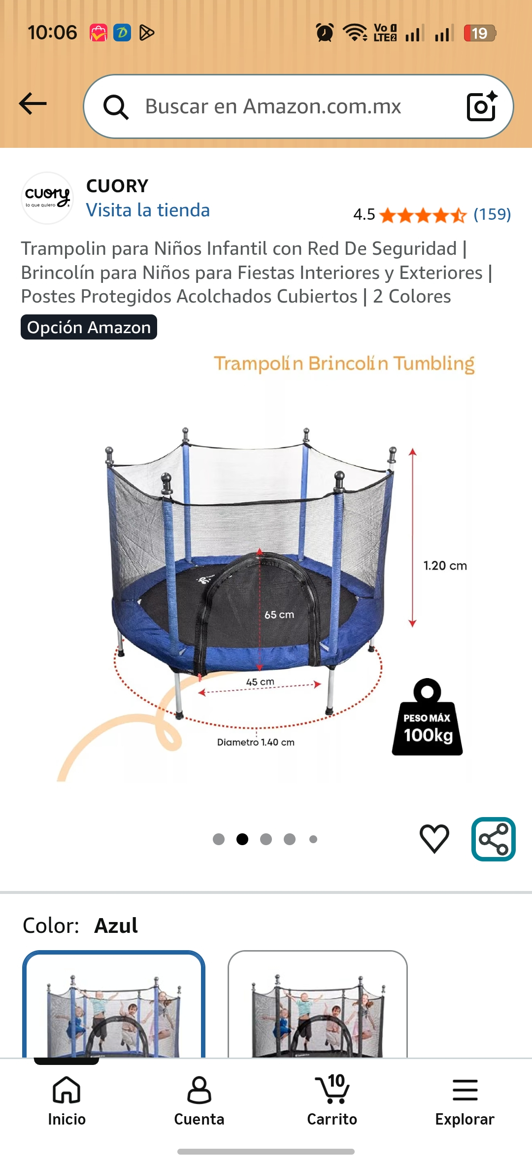 Amazon - Trampolin para Niños Infantil con Red De Seguridad azul y negro