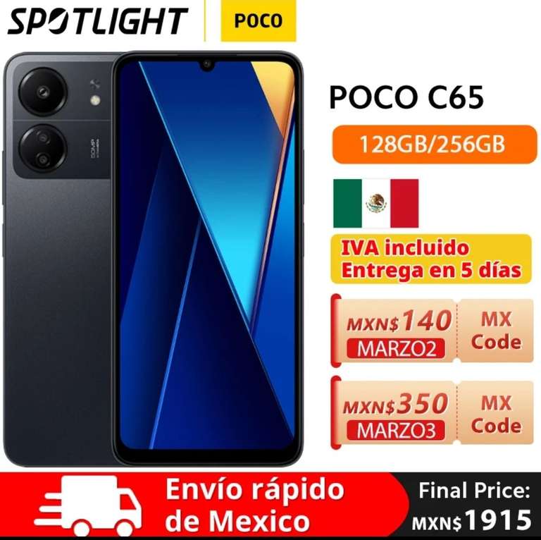 AliExpress: POCO C65 Version Global, 8/256gbNFC, 90Hz, Altan redes, Helio G85 (envio en México) pagar en Dólares ($1700 6/128gb)