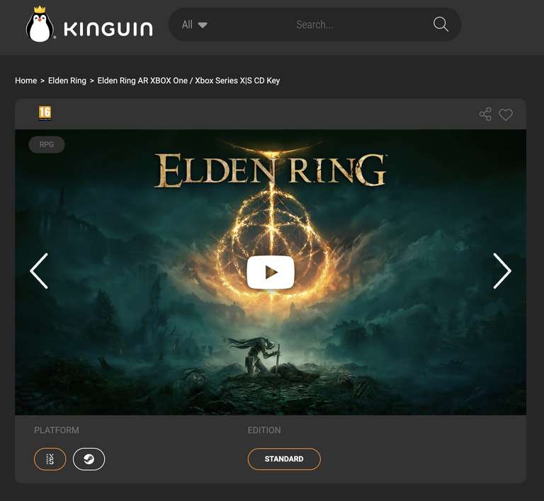 KINGUIN: Elden Ring AR XBOX One / Xbox Series X|S CD Key (REGION ARGENTINA)