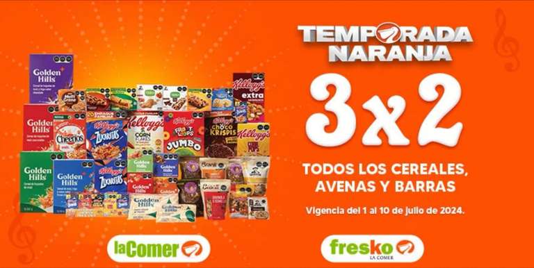 La Comer y Fresko: Temporada Naranja (16° Oferta Estelar): 3x2 en todos los cereales, avenas y barras