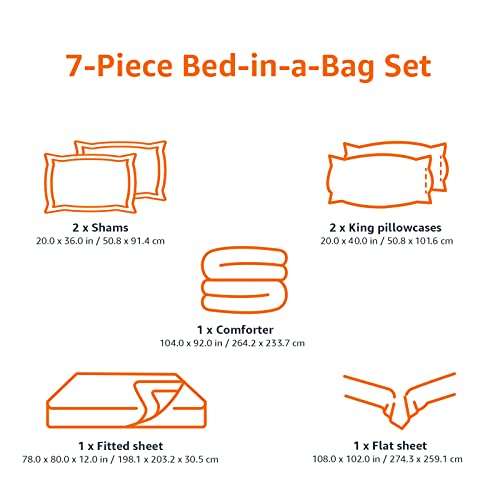 Amazon Basics - Juego de ropa de cama de microfibra ligera de 7 piezas, tamaño King, diseño floral morado