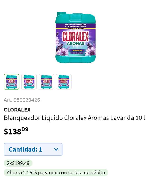 2x $194.37 Cloralex 10 LTS / 2x $199 cloralex aromas en Sams Club