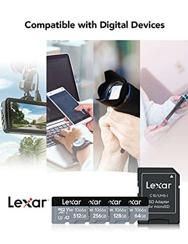Amazon: Lexar - Tarjeta MicroSDXC UHS-I, 256 GB, adaptador SD, hasta 160 MB/s lectura