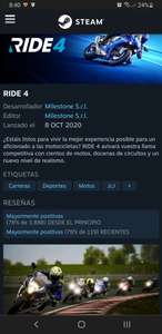 Steam: Videojuego Ride 4 (Motos/ Pc)