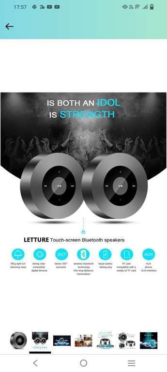 Amazon: LETTURE Bocina Bluetooth, Bocina portatil Sonido Envolvente estéreo de 360 Grados Mini bocina inalambrica LED Touch