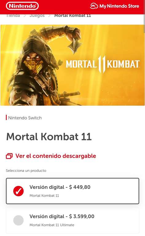 Mortal Kombat 11 nintendo argentina