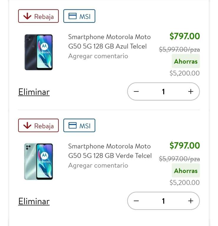Walmart súper: Motorola Moto G50 5G 128 GB Azul Telcel