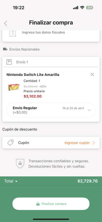 Linio: Nintendo Switch Lite Amarillo Sin Promos Bancarias pagando con Paypal