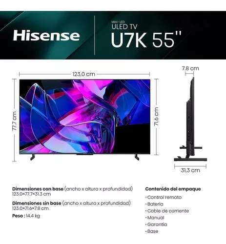 Mercado Libre: Hisense, 55u7k, 144 Hz, HDMI 2.1, Smart Tv, Mini Led